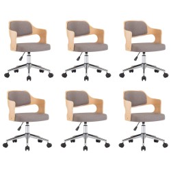 vidaXL Sillas comedor giratorias 6 uds madera curvada tela gris taupe