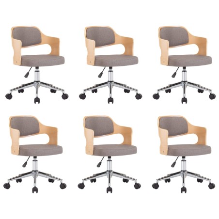 vidaXL Sillas comedor giratorias 6 uds madera curvada tela gris taupe