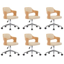 vidaXL Sillas de comedor giratorias 6 uds madera curvada cuero crema