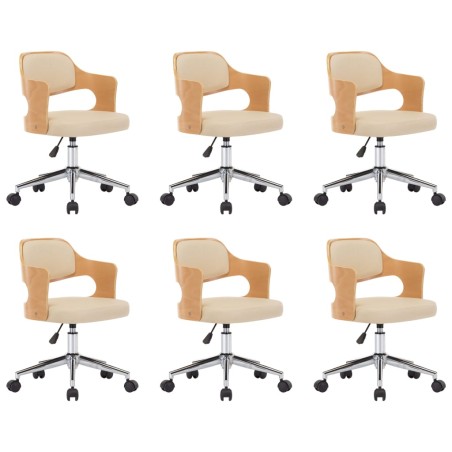 vidaXL Sillas de comedor giratorias 6 uds madera curvada cuero crema
