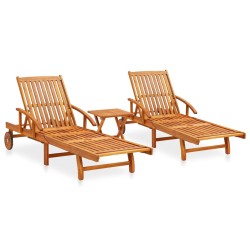 vidaXL Set de tumbonas con mesita 2 uds madera maciza de acacia