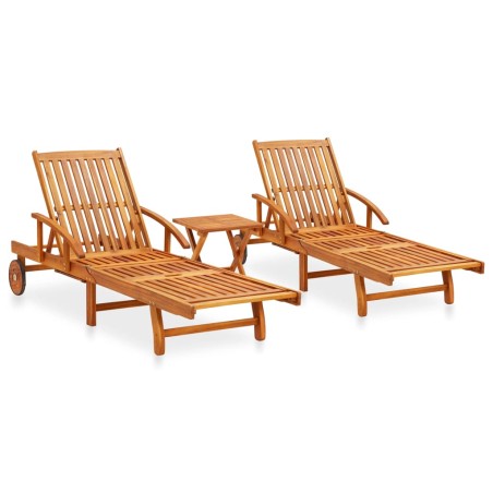 vidaXL Set de tumbonas con mesita 2 uds madera maciza de acacia