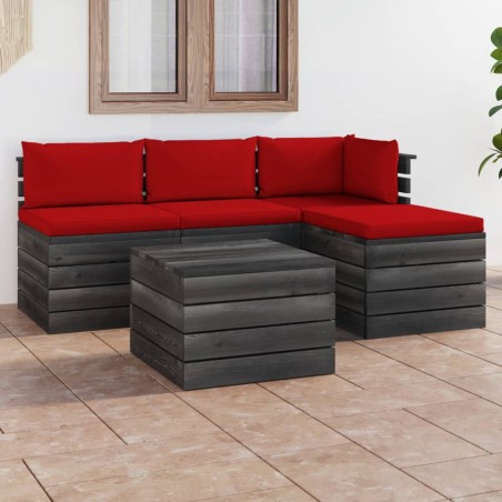 vidaXL Muebles de jardín de palets 5 piezas cojines madera maciza pino