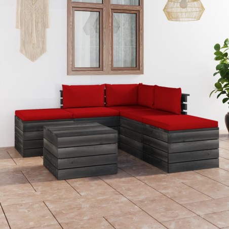 vidaXL Muebles de jardín de palets 6 piezas cojines madera maciza pino