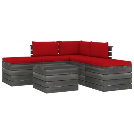 vidaXL Muebles de jardín de palets 6 piezas cojines madera maciza pino