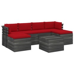 vidaXL Muebles de palés para jardín 7 pzas cojines madera maciza pino