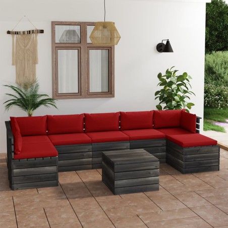 vidaXL Muebles de palets para jardín 8 pzas cojines madera maciza pino