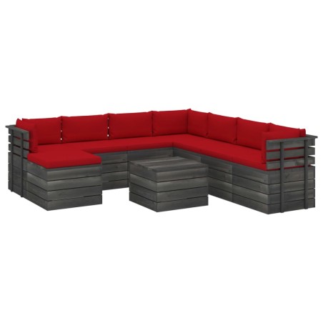 vidaXL Muebles de palets de jardín 9 piezas cojines madera maciza pino
