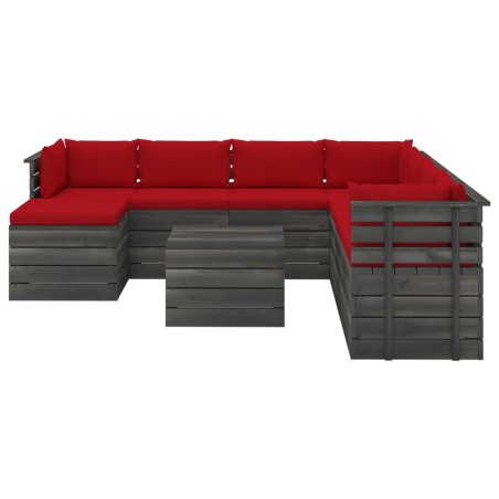 vidaXL Muebles de palets de jardín 9 piezas cojines madera maciza pino