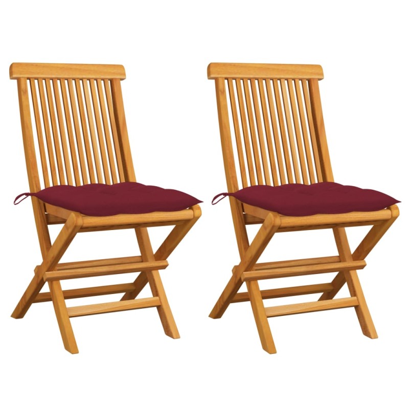 vidaXL Sillas de jardín 2 uds madera de teca con cojines rojo tinto vidaXL Sillas de jardín 2 uds madera de teca con cojines rojo tinto