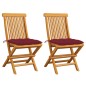vidaXL Sillas de jardín 2 uds madera de teca con cojines rojo tinto vidaXL Sillas de jardín 2 uds madera de teca con cojines rojo tinto