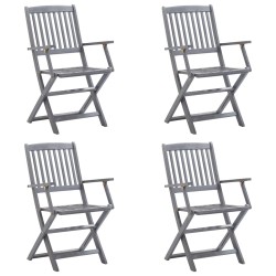 vidaXL Sillas de jardín plegables 4 uds cojines madera maciza acacia