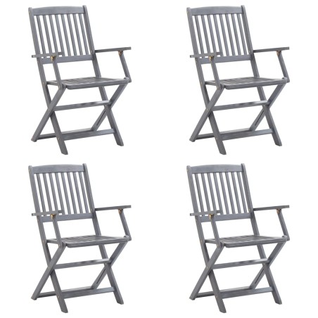 vidaXL Sillas de jardín plegables 4 uds cojines madera maciza acacia
