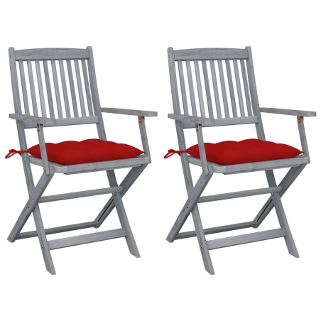 vidaXL Sillas de jardín plegables 2 uds cojines madera maciza acacia