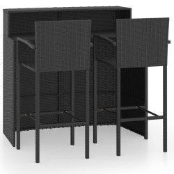 vidaXL Conjunto de bar de jardín 3 piezas negro