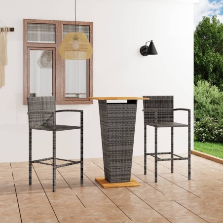 vidaXL Conjunto de bar para jardín 3 piezas gris
