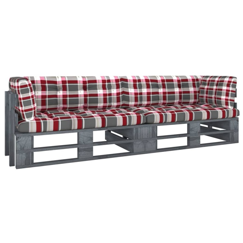 vidaXL Sofá de palets 2 plazas cojines gris madera de pino impregnada vidaXL Sofá de palets 2 plazas cojines gris madera de pino impregnada