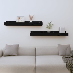 vidaXL Estantes de pared 2 uds madera maciza de pino negro 80x12x9 cm