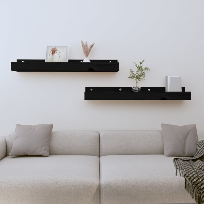 vidaXL Estantes de pared 2 uds madera maciza de pino negro 80x12x9 cm vidaXL Estantes de pared 2 uds madera maciza de pino negro 80x12x9 cm
