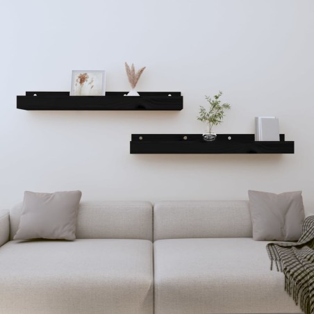 vidaXL Estantes de pared 2 uds madera maciza de pino negro 80x12x9 cm
