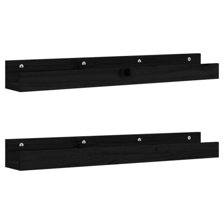 vidaXL Estantes de pared 2 uds madera maciza de pino negro 80x12x9 cm