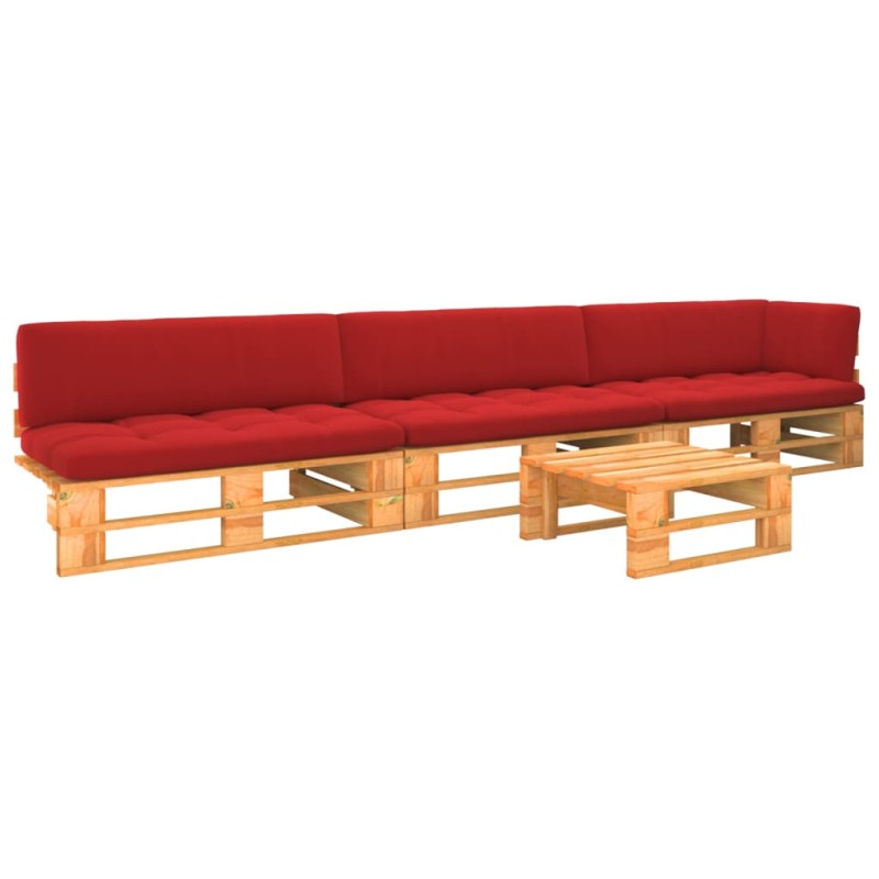 vidaXL Muebles de palets 4 pzas y cojines madera pino impregnada miel vidaXL Muebles de palets 4 pzas y cojines madera pino impregnada miel