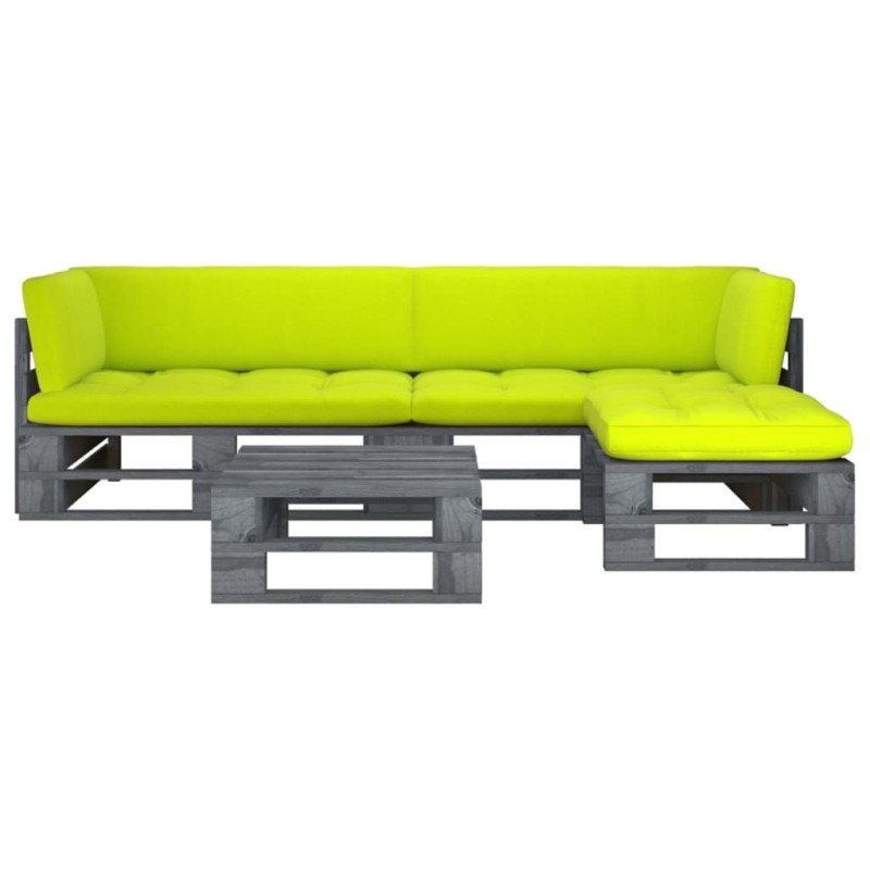 vidaXL Muebles de palets 4 pzas y cojines madera pino impregnada gris vidaXL Muebles de palets 4 pzas y cojines madera pino impregnada gris