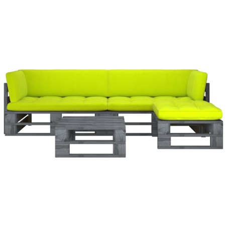 vidaXL Muebles de palets 4 pzas y cojines madera pino impregnada gris