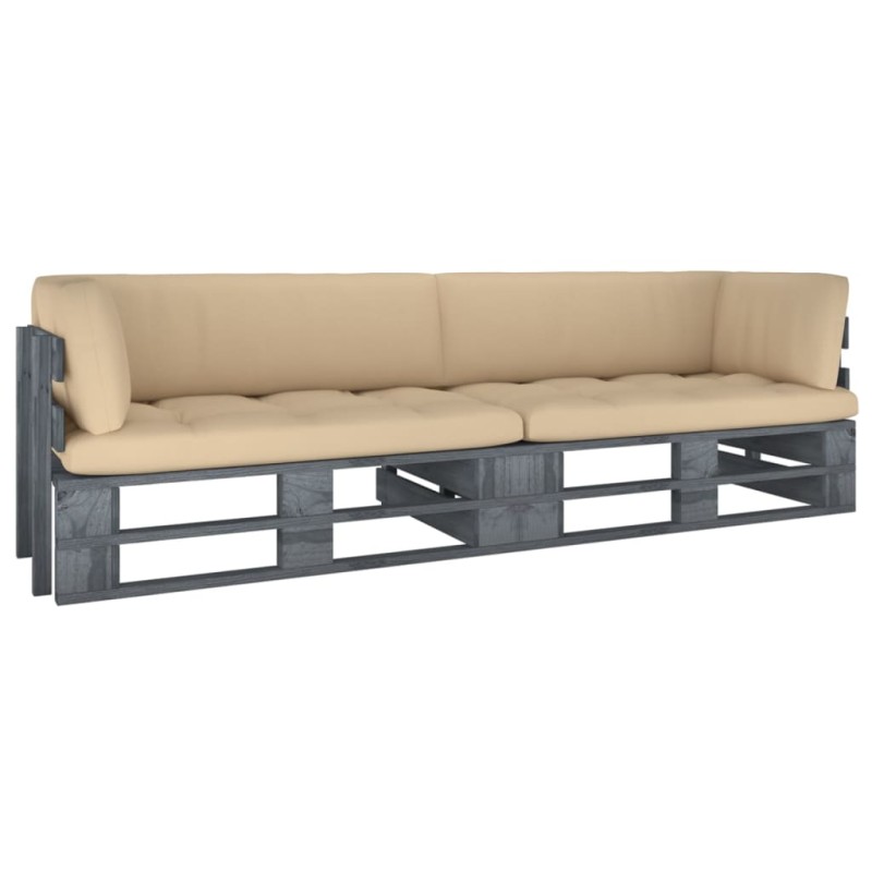 vidaXL Sofá de palets 2 plazas cojines gris madera de pino impregnada vidaXL Sofá de palets 2 plazas cojines gris madera de pino impregnada