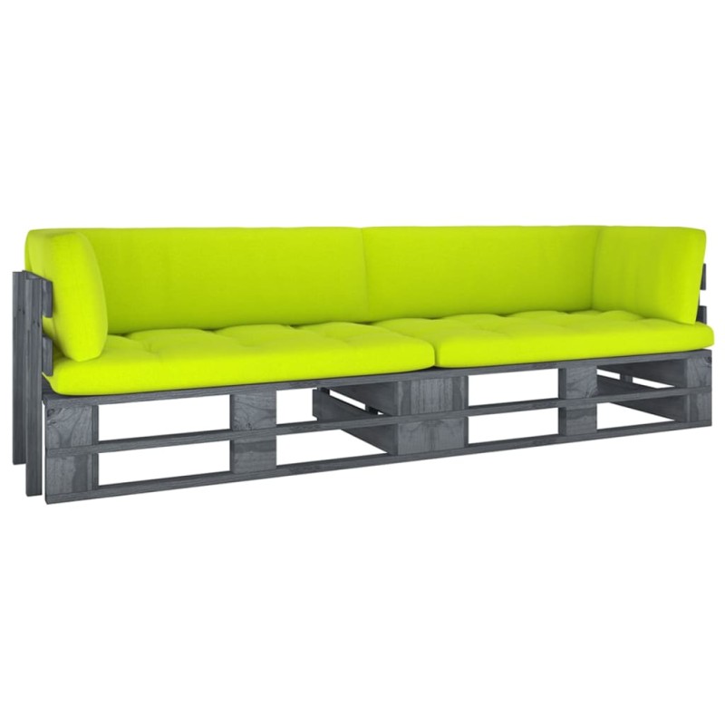 vidaXL Sofá de palets 2 plazas cojines gris madera de pino impregnada vidaXL Sofá de palets 2 plazas cojines gris madera de pino impregnada