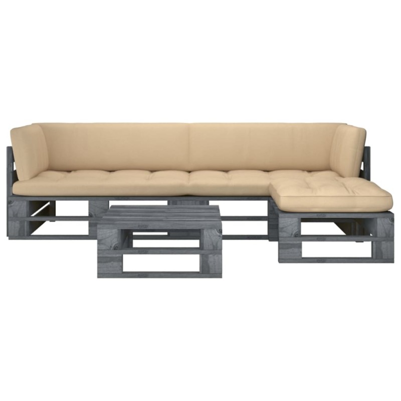 vidaXL Muebles de palets 4 pzas y cojines madera pino impregnada gris vidaXL Muebles de palets 4 pzas y cojines madera pino impregnada gris
