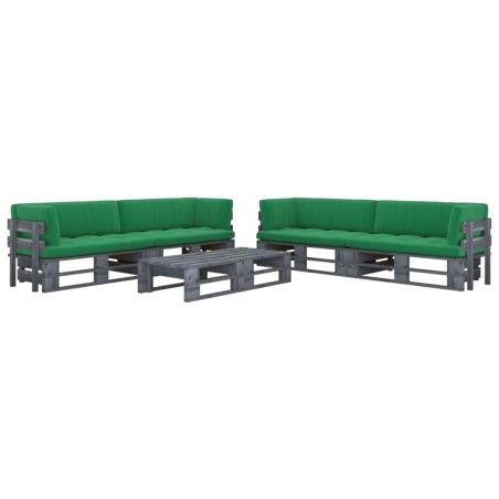 vidaXL Muebles de palets 6 pzas y cojines madera pino impregnada gris