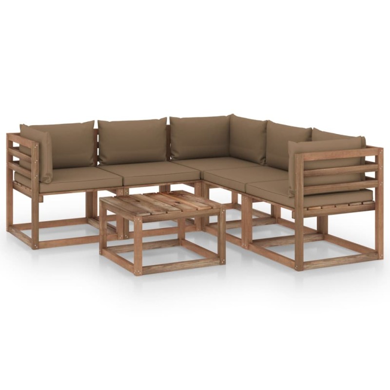 vidaXL Set de muebles de jardín 6 pzs madera impregnada cojines taupe vidaXL Set de muebles de jardín 6 pzs madera impregnada cojines taupe