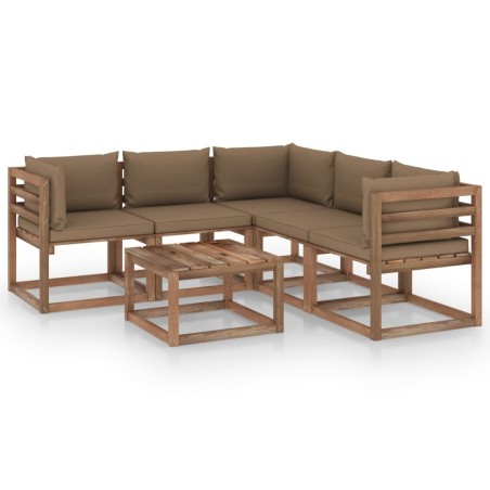 vidaXL Set de muebles de jardín 6 pzs madera impregnada cojines taupe