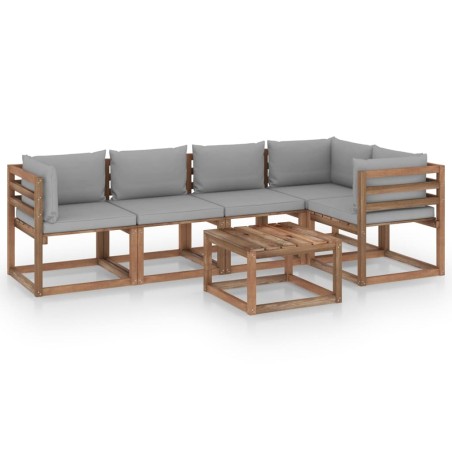 vidaXL Muebles de jardín de palets 6 pzs con cojines madera impregnada
