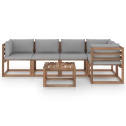 vidaXL Muebles de jardín de palets 6 pzs con cojines madera impregnada