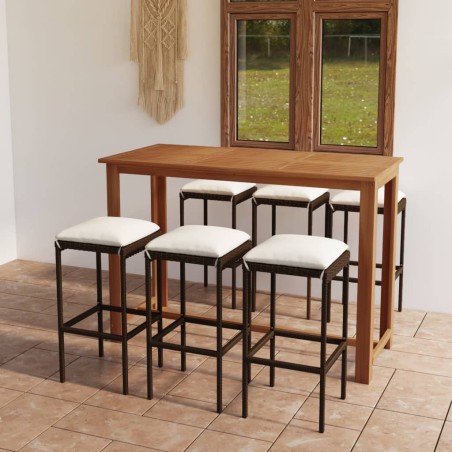 vidaXL Conjunto de bar para jardín 7 piezas con cojines marrón