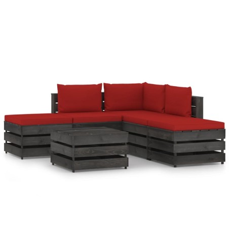 vidaXL Muebles de jardín 6 piezas con cojines madera impregnada gris