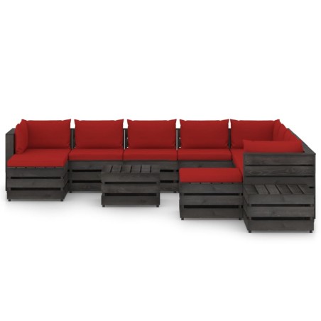 vidaXL Muebles de jardín 12 piezas con cojines madera impregnada gris