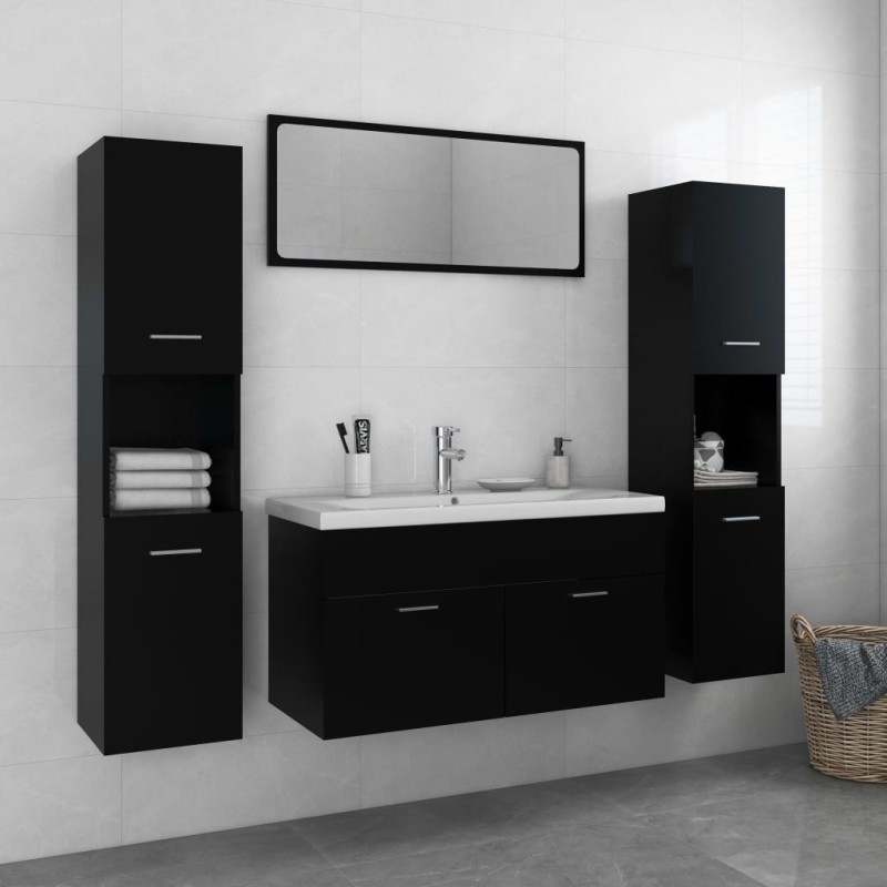 vidaXL Juego de muebles de baño madera de ingeniería negro vidaXL Juego de muebles de baño madera de ingeniería negro