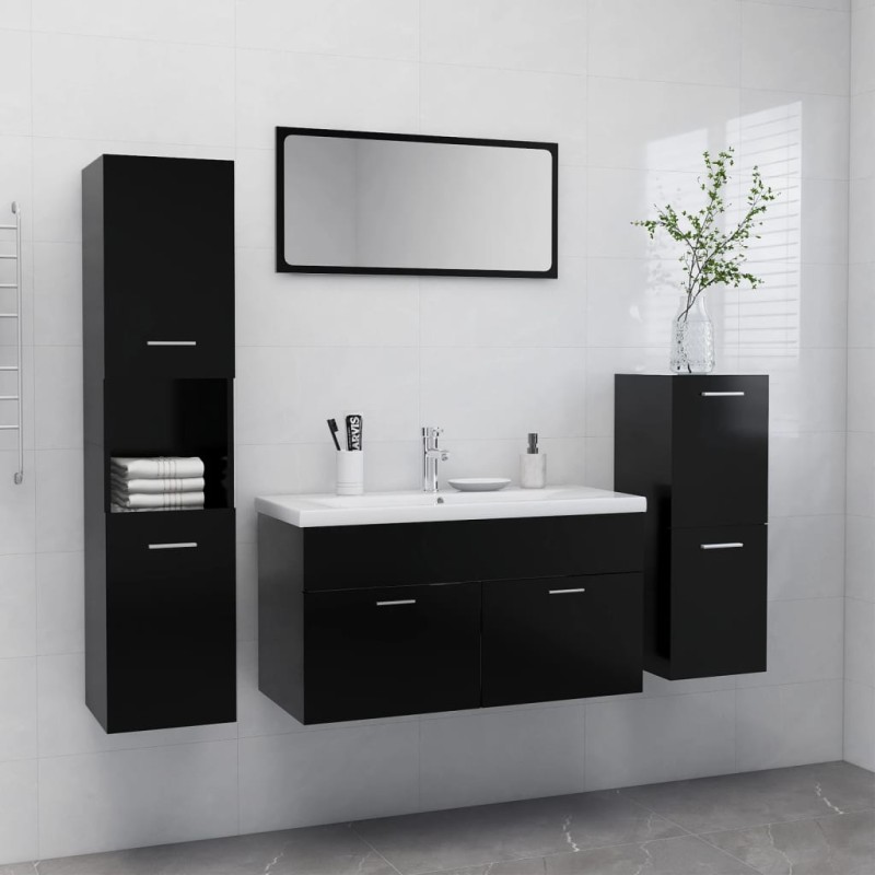 vidaXL Conjunto de muebles de baño aglomerado negro vidaXL Conjunto de muebles de baño aglomerado negro