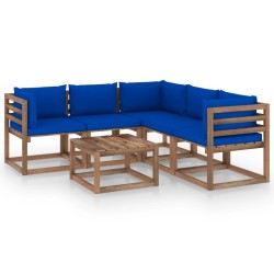 vidaXL Set de muebles de jardín 6 pzs madera impregnada cojines azules