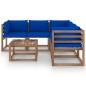 vidaXL Set de muebles de jardín 6 pzs madera impregnada cojines azules vidaXL Set de muebles de jardín 6 pzs madera impregnada cojines azules