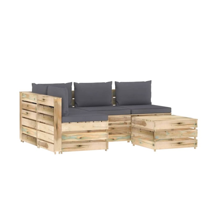 vidaXL Muebles de jardín 5 piezas con cojines madera impregnada verde vidaXL Muebles de jardín 5 piezas con cojines madera impregnada verde