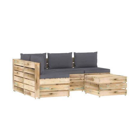 vidaXL Muebles de jardín 5 piezas con cojines madera impregnada verde