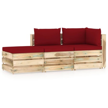 vidaXL Muebles de jardín 3 piezas con cojines madera impregnada verde