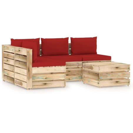 vidaXL Muebles de jardín 5 piezas con cojines madera impregnada verde