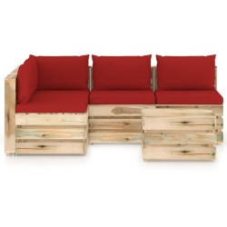 vidaXL Muebles de jardín 5 piezas con cojines madera impregnada verde