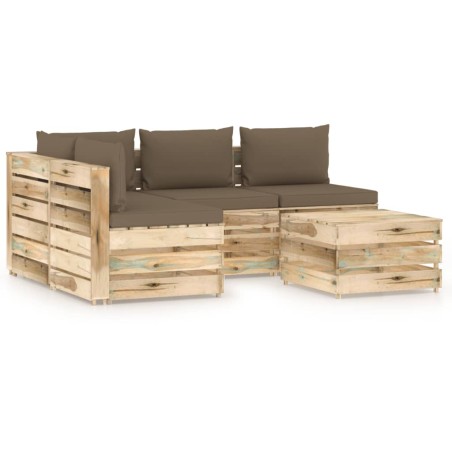 vidaXL Muebles de jardín 5 piezas con cojines madera impregnada verde