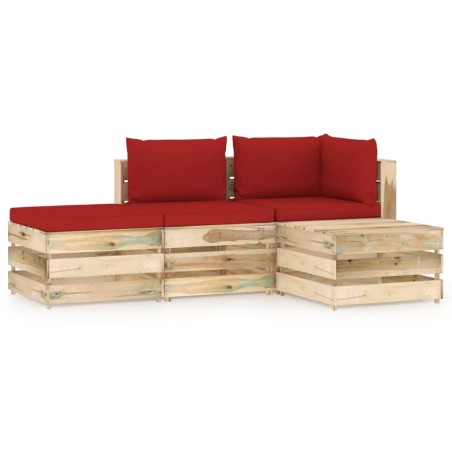 vidaXL Muebles de jardín 4 piezas con cojines madera impregnada verde